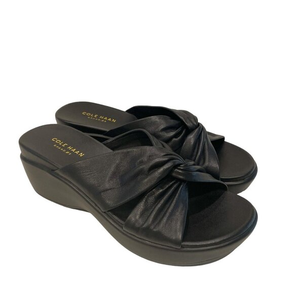 Cole Haan Shoes - Cole Haan Grand OS Womens Black Leather Platform Wedge Sandals Slide Y2K Sz 6